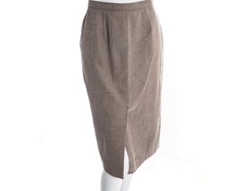 Vintage A-line wool midi skirt -- 70s 80s wool knee length skirt -- vintage neutral business skirt -- size xs