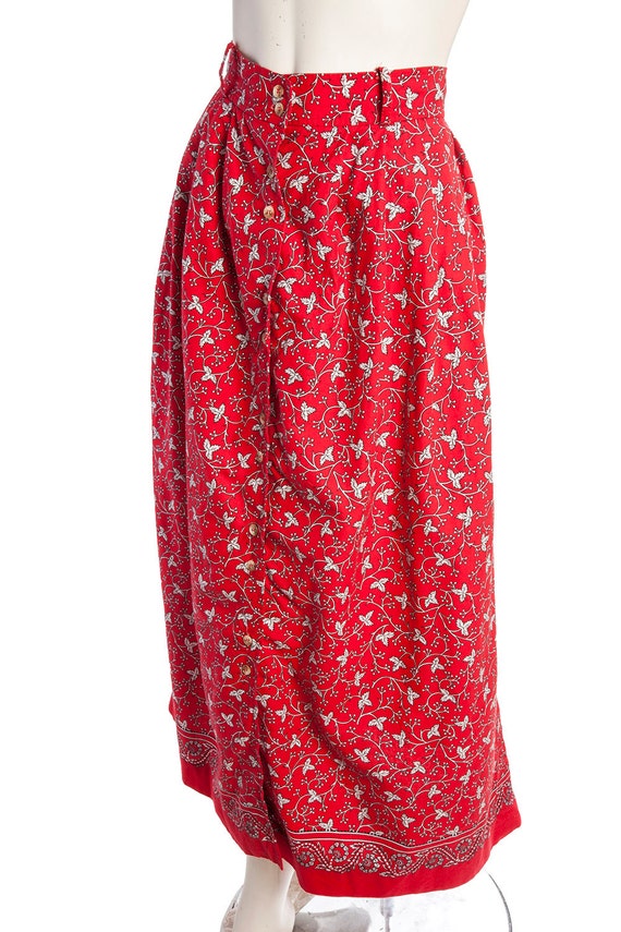 Boho 70s red maxi skirt -- vintage leaf print ski… - image 3