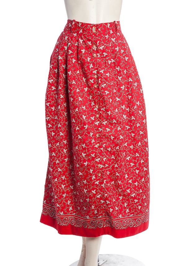 Boho 70s red maxi skirt -- vintage leaf print ski… - image 4