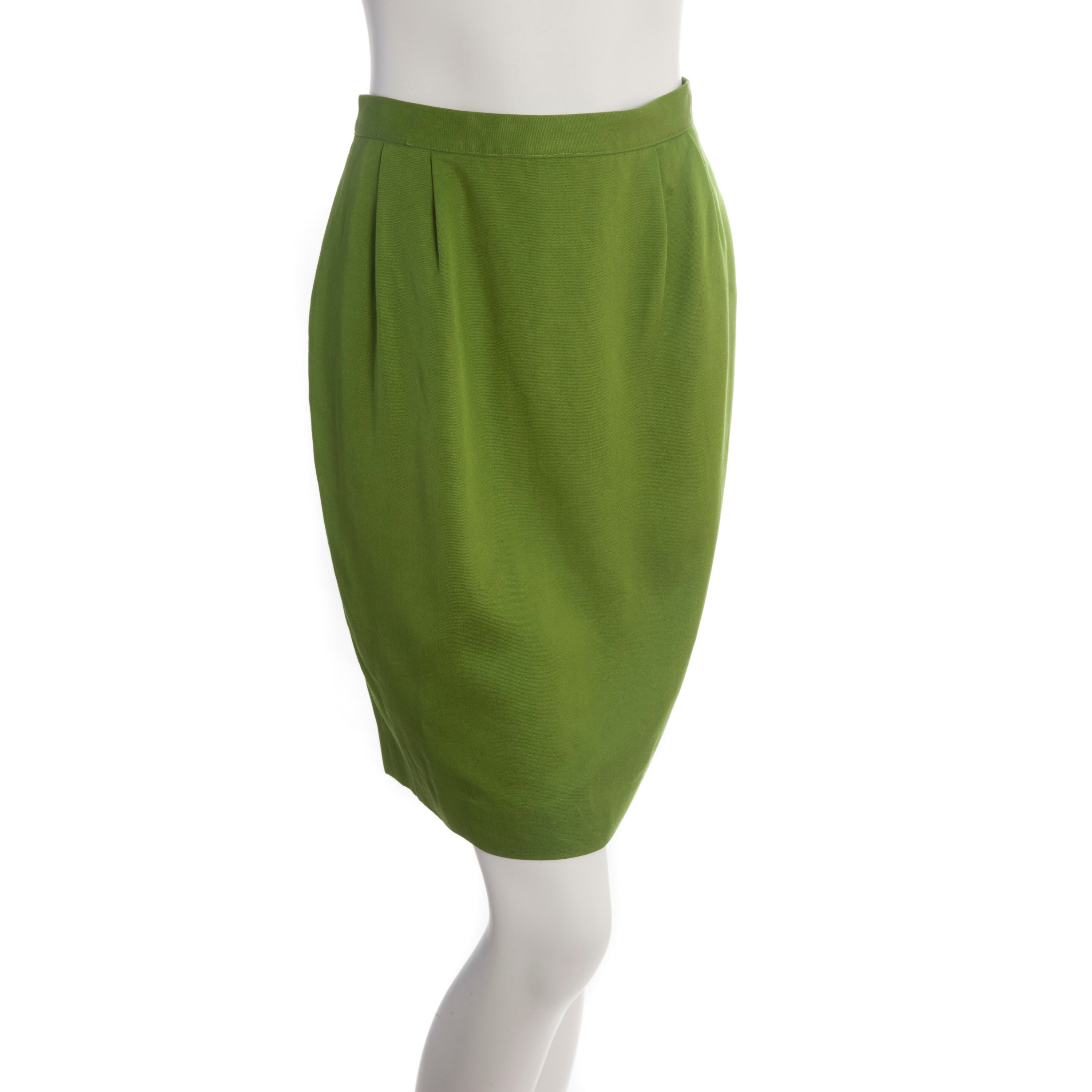 Vintage Green Pencil Skirt 80s Knee Length Midi Skirt Size Small Etsy
