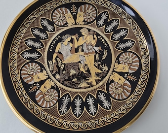 Vintage Ancient GREEK Decorative Plate Goddesses Hand Made 24K