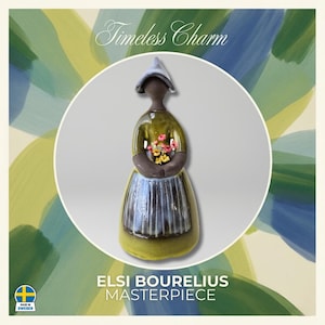 Vintage Elsi Bourelius “Blomsterflicka” – schwedische Mid-Century Keramik Blumenmädchen (Jie Gantofta)