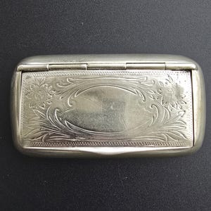 Antique Swedish Snuff Box, engraved with hinge. Circa 1880-1900 - Collectible Retro Gift, Vintage Jewelry Box, German Silver, collector gift
