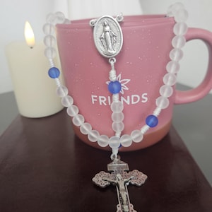 Handmade Rosary with glass beads, Pardon crucifix with Miraculous Medal center.