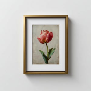 Cuadro al óleo de tulipán rojo para decoración de pared de cocina rústica para dormitorio estilo cottagecore. Impresión para renovación primaveral para regalo de cumpleaños de abril para mamá.