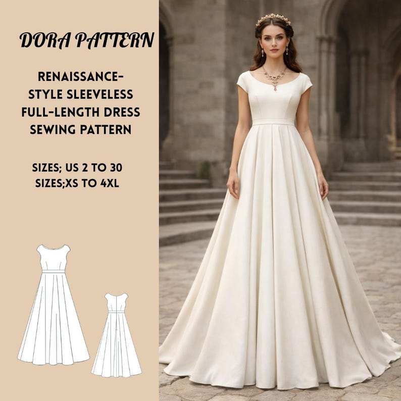 Printable Renaissance Dress Patterns Renaissance Dress Sewing Pattern – Sleeveless Full-length Gown (PDF ...