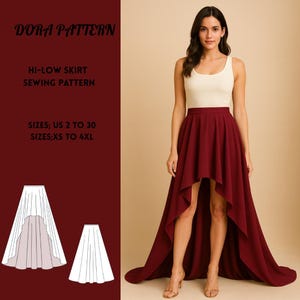 Hi-Low Full Circle Skirt Sewing Pattern  – Asymmetrical Style XS-4XL (PDF Pattern)