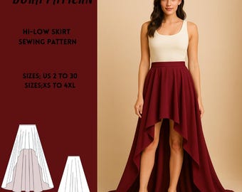 Hi-Low Full Circle Skirt Sewing Pattern  – Asymmetrical Style XS-4XL (PDF Pattern)