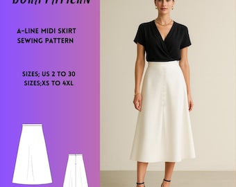 A-Line Midi Skirt Sewing Pattern,Cottagecore Style  XS-4XL (PDF Download)