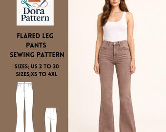 Schnittmuster für Hosen mit ausgestelltem Bein,Denim Style XS-4XL (PDF Download)