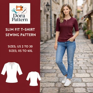 Patrón de costura para camiseta ajustada, estilo codo, PDF, XS-4XL (Descarga en PDF)