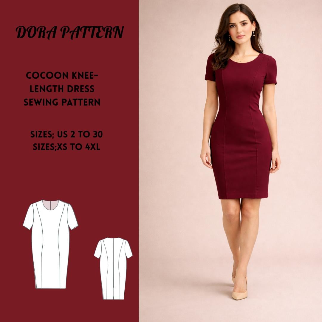 knee length dress patterns Knee-length Sewing Pattern, XS to 4XL (PDF Pattern) Alise