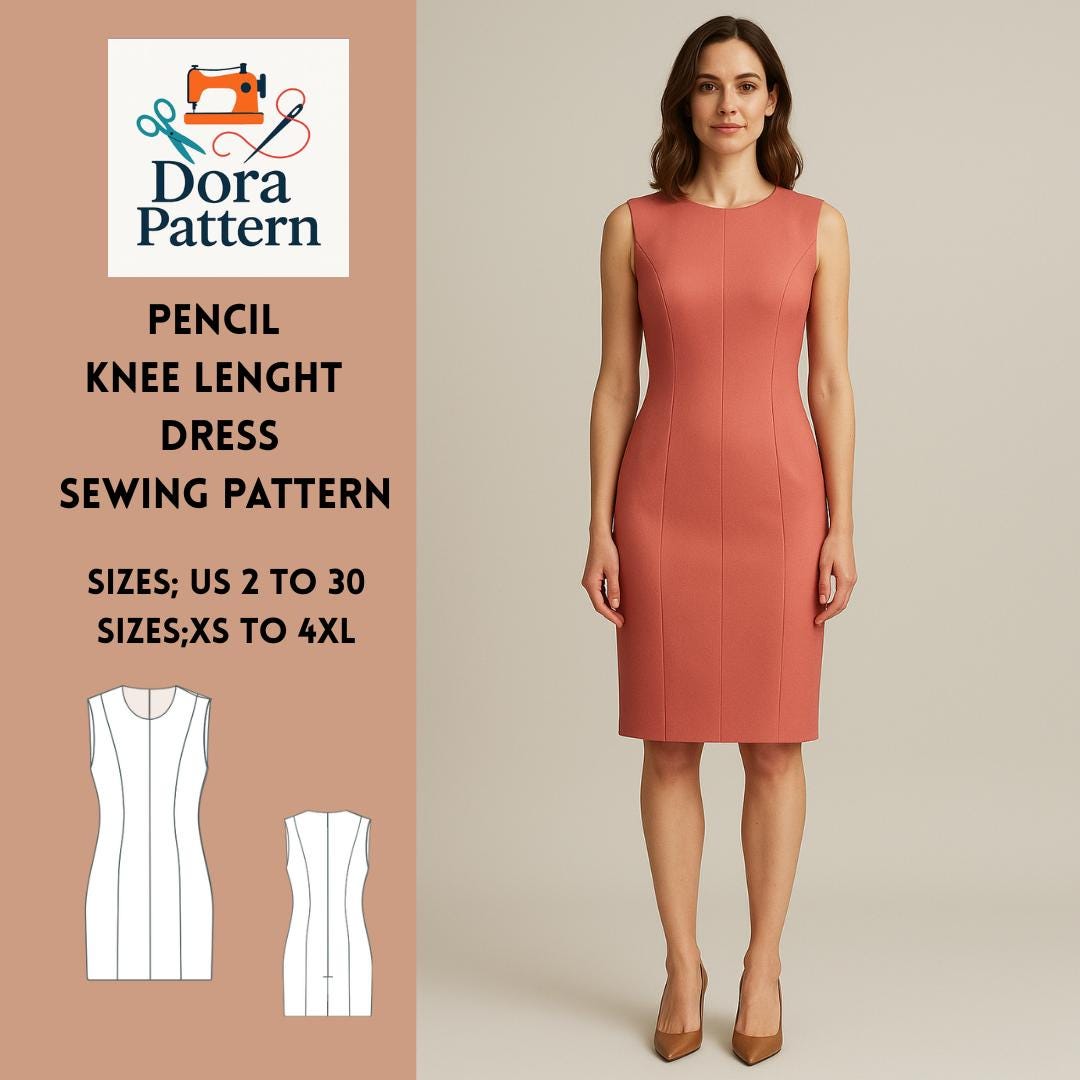 Pencil Knee Lenght Dress Sewing Pattern,classic Sleeveless Design XS-4XL  (PDF Download) - Etsy