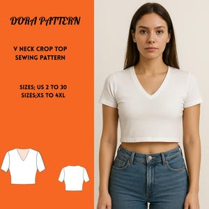 Naaipatroon crop top met V-hals, korte mouw, pdf, XS-4XL (pdf-download)