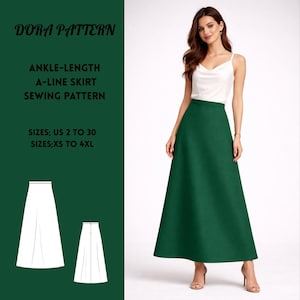 Patrón de costura para falda de corte A hasta el tobillo, estilo cottagecore, tallas XS-4XL (descarga en PDF)