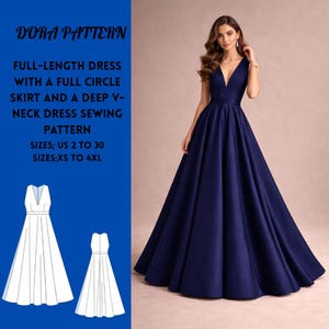 Robe longue avec une jupe ample et un décolleté en V profond - Style Renaissance TP à 4TG (Télécharger-Patron PDF)