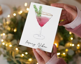 Hand-Painted Festive Drink Holiday Card - 4x6, blank inside