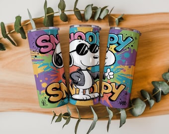 Envoltorio para vaso de Snoopy de cómic retro / Diseño delgado de sublimación de 20 oz (descarga digital)