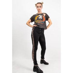 Vintage 1980s Fredericks of Hollywood black rocker lace up jeans / Adjustable S M