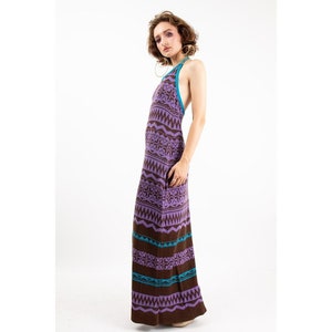 Vintage Giorgio Sant Angelo knit halter maxi dress / 1970s Ikat pattern jacquard knit / M