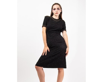 1930s studded dress / Vintage bias cut black crepe mini stud gown / S