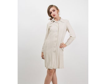 Vintage HALSTON Silk Shirt Dress: 1970s Button Front Designer Dress