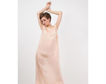 1920s Silk gown / Vintage sheer pongee nightgown / Pale pink Grecian style S M L