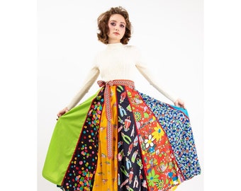 Vintage Giorgio Sant Angelo patchwork wrap skirt / 1970s full length hippie maxi