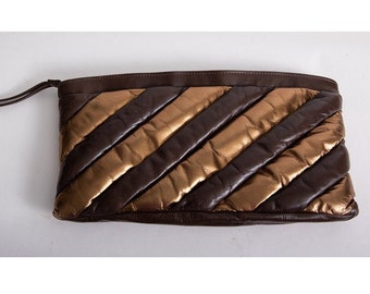 Vintage 1970s bronze puffy leather oversized clutch