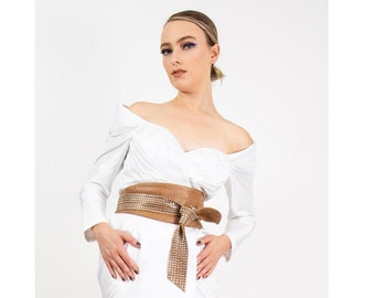 Vintage 1980s Leather studded Obi wrap belt / Adjustable size