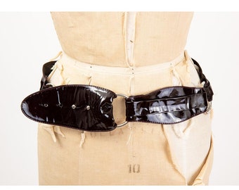 Vintage Streets Ahead wide belt / 1980s patent leather fetish belt / Adjustable