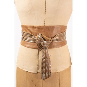 Vintage 1980s Leather studded Obi wrap belt / Adjustable size image 4
