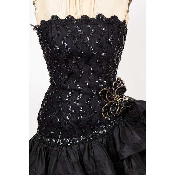 Vintage strapless prom mini dress / 1980s black s… - image 8