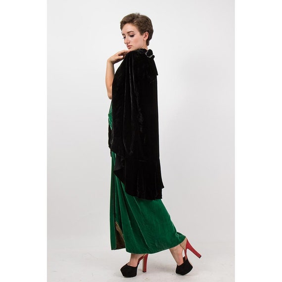 1920s silk velvet cape / Vintage antique inky blac