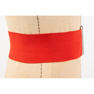 Vintage Norma Kamali OMO 1980s wide red elastic stretch belt image 4