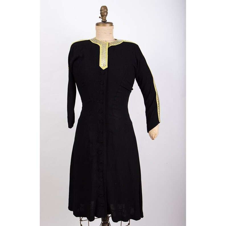 1940s studded dress / Vintage rayon crepe dress with studded sleeves / S M image 1