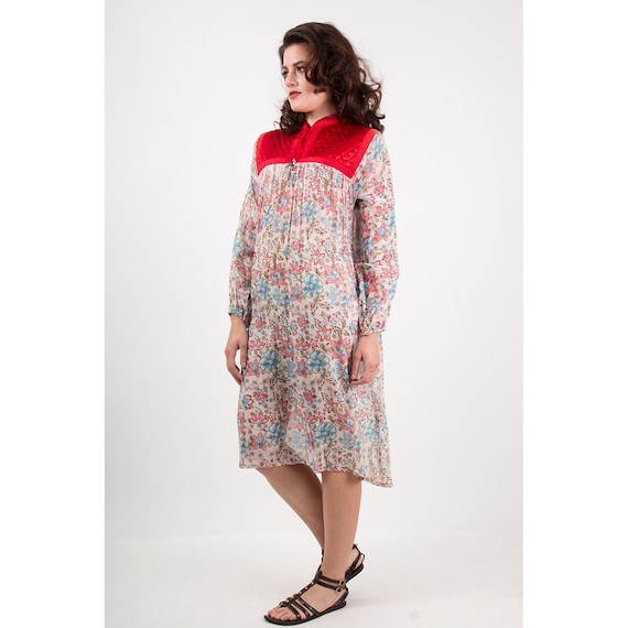 India gauze dress / Vintage Indian cotton sheer fl