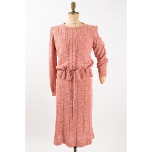 Vintage knitwear sweater skirt set / 1980s Marisa Christina dusty rose pink 2 piece / M image 3