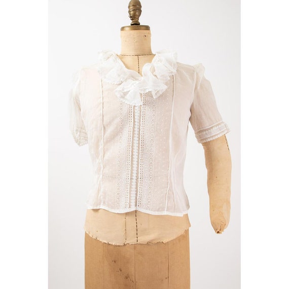 1930s cotton voile embroidered lace blouse / 1930s