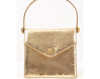 Vintage gold vinyl top handle purse / 1960s Rosart square mini bag