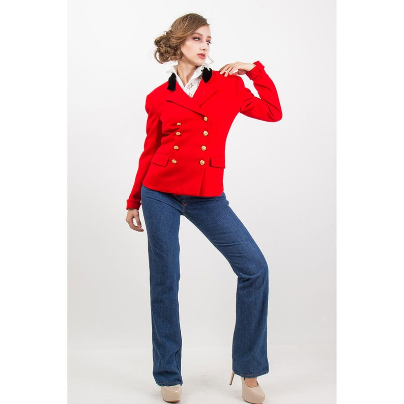 Vintage Ralph Lauren / 1970s Red wool equestrian riding jacket velvet lapels / S image 1