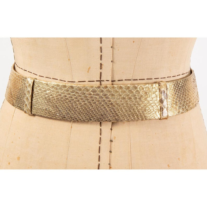 Vintage unsigned Judith Leiber gold snakeskin belt / 1980s crystal studded buckle image 5