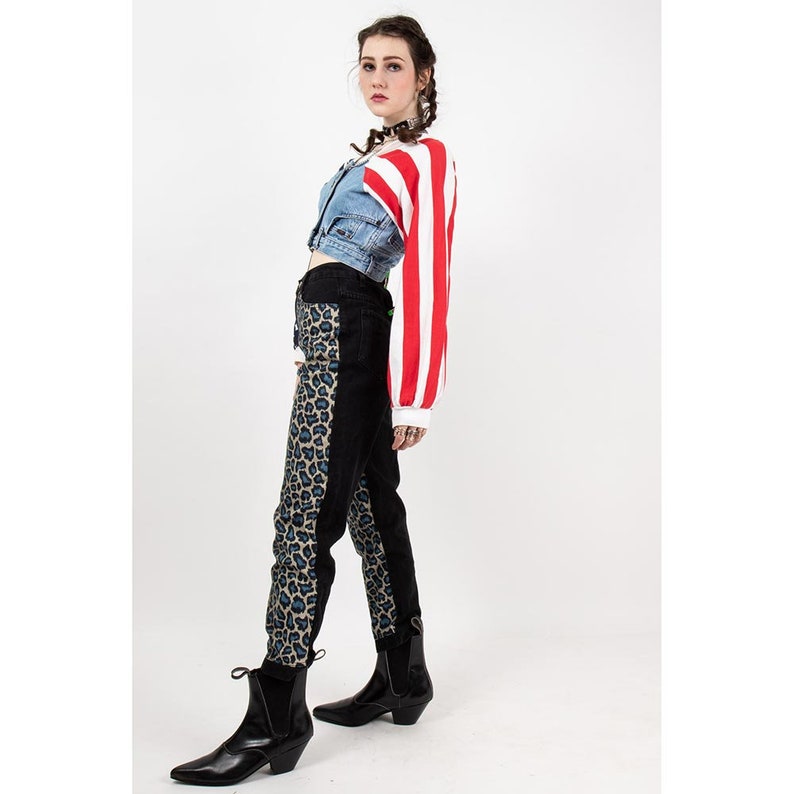 Vintage Fredericks of Hollywood denim jacket / 1980s patchwork American flag stars and stripes / S image 3