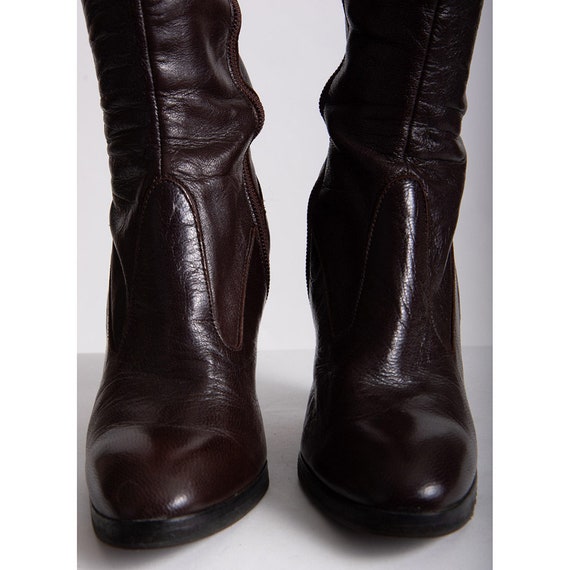 Vintage 1970s knee high leather boots / Stacked h… - image 2