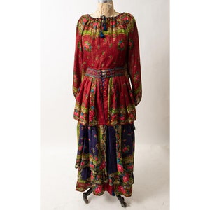 Vintage 1970s Linda Sampson 2 piece peasant blouse and skirt set XS S image 2