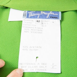 Vintage 1980s Thierry Mugler lime green snap front shirtdress iridescent buttons and belt M image 7