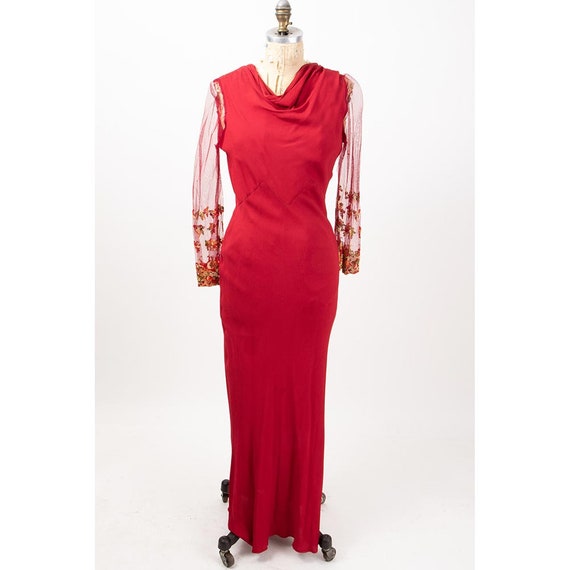 1930s dress / Vintage bias cut deep vermilion red… - image 4