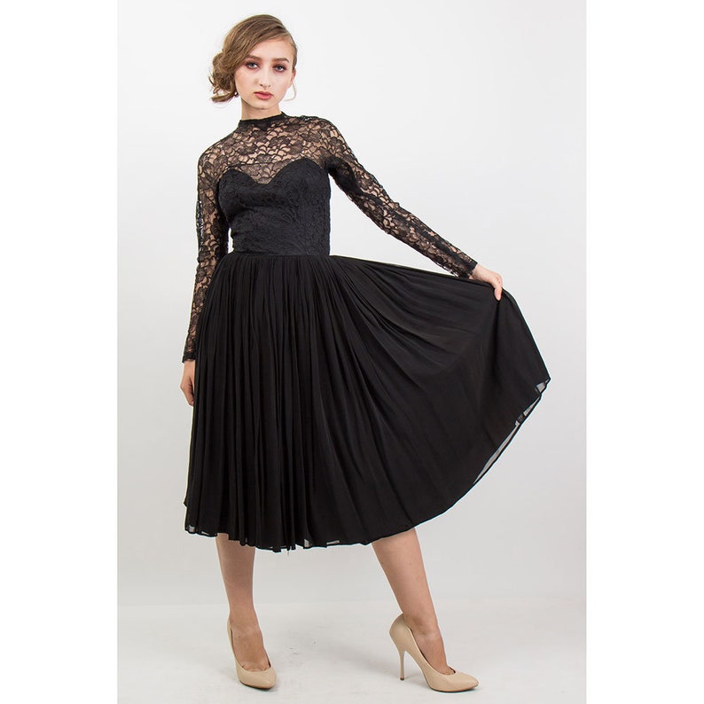 Vintage Suzy PERETTE / 1950s black lace sheer illusion cocktail dress S image 7