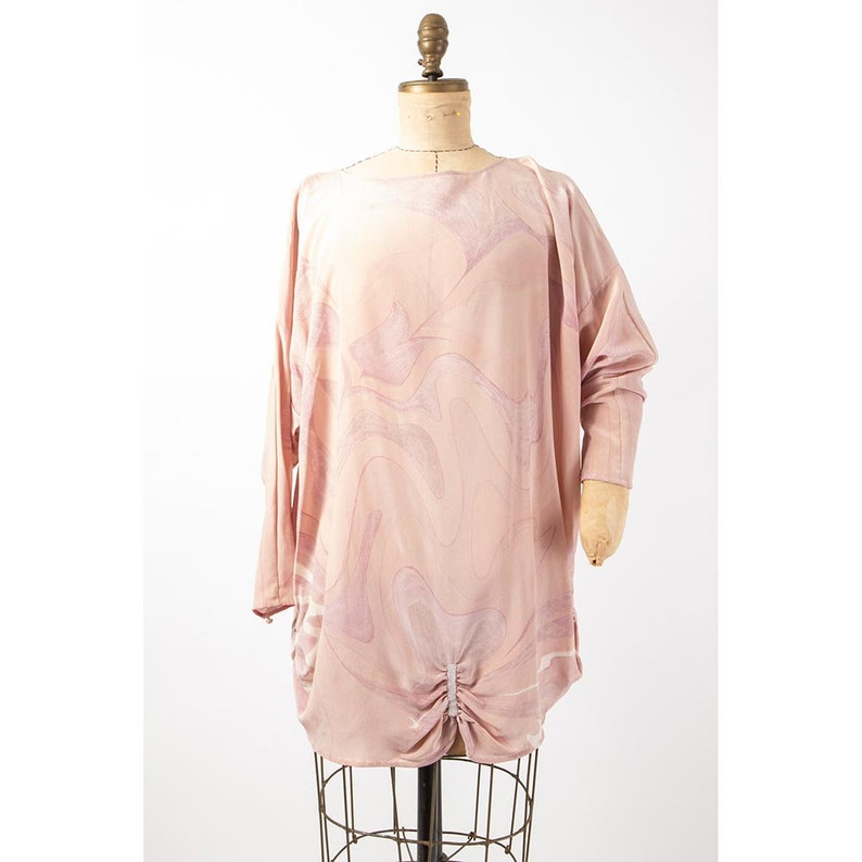 Vintage Patricia Lester marbled silk tunic / 1980s pastel pink dolman sleeve blouse / One size image 2