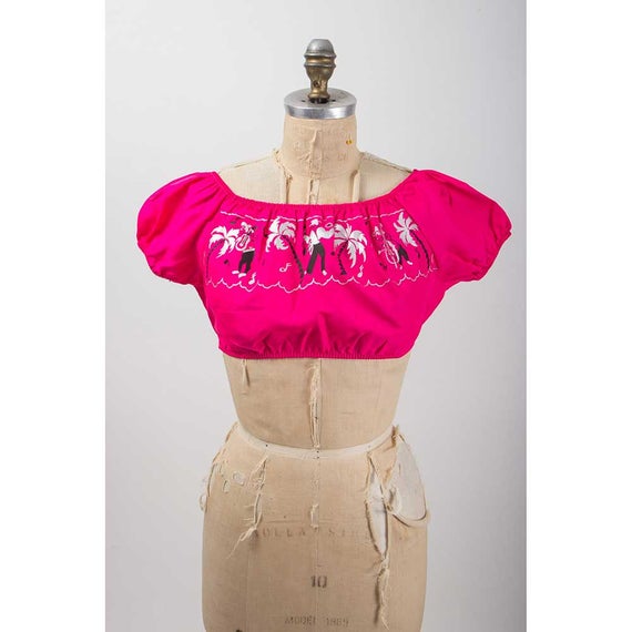 1950s florescent neon pink day glo crop top / Vin… - image 2